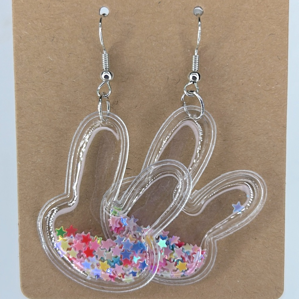 PVC Easter Bunny Confetti Dangle Earrings Fashion Jewelry - Picture 4 of 4